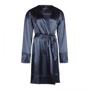 Women bathrobe ls satin navy