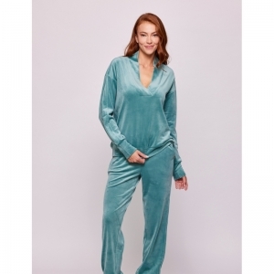 Homewear in velours 867 blauwgroen