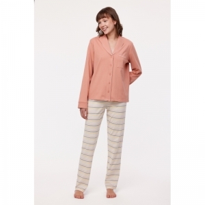 Dames pyjama, lange mouwen 443 oudroze