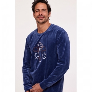 Herenpyjama in velours 834 blauw