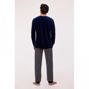 Herenpyjama in velours 839 donkerblauw