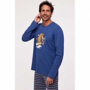 Herenpyjama, lange mouwen 834 blauw