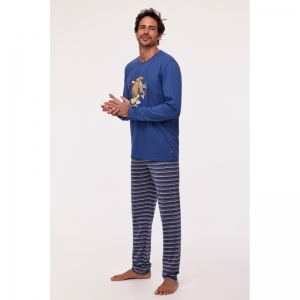 Herenpyjama, lange mouwen 834 blauw