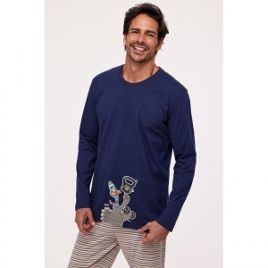 Herenpyjama, lange mouwen 839 donkerblauw