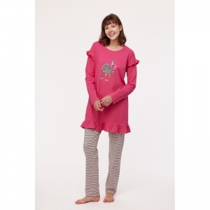 Dames pyjama, lange mouwen 388 fuchsia