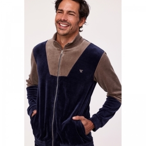 Heren homewear in velours 826 donkerblauw