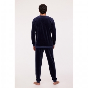 Herenpyjama in velours 826 donkerblauw