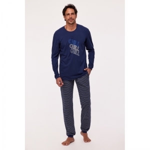 Herenpyjama, lange mouwen 826 donkerblauw