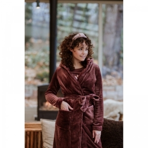 Women long bathrobe wijnrood