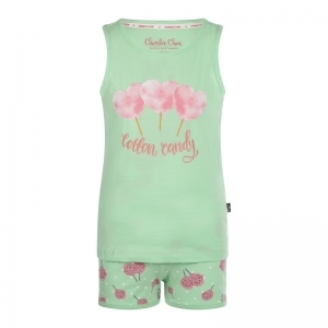 Girls singlet short set soft green