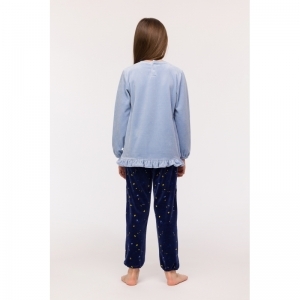 Meisjespyjama in warm velours 828 lichtblauw