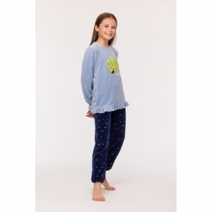 Meisjespyjama in warm velours 828 lichtblauw