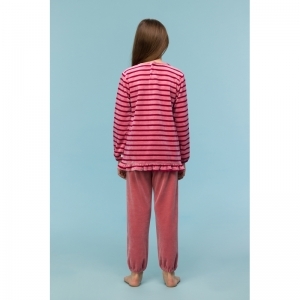 Meisjespyjama in warm velours 926 roze streep