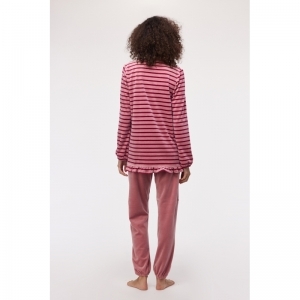 Damespyjama in velours 926 roze streep