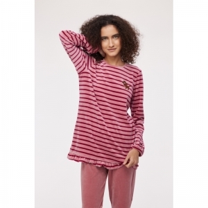 Damespyjama in velours 926 roze streep