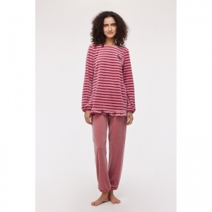 Damespyjama in velours 926 roze streep