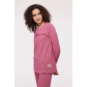 Dames pyjama, lange mouwen 908 roze streep