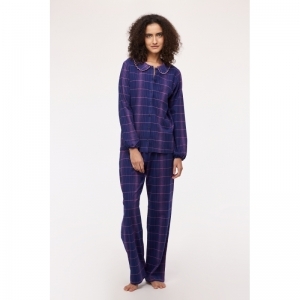 Damespyjama in flanel 938 blauw met r