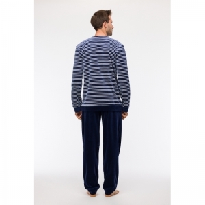Herenpyjama in warm velours 927 blauwe stre