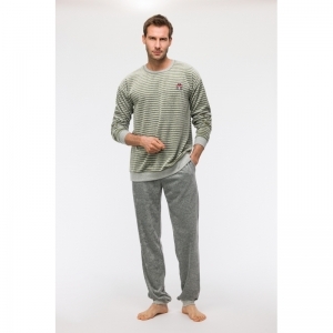 Herenpyjama in velours 931 groen-grijz