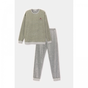 Herenpyjama in velours 931 groen-grijz