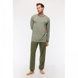 Herenpyjama, lange mouwen 921 kaki-grijze