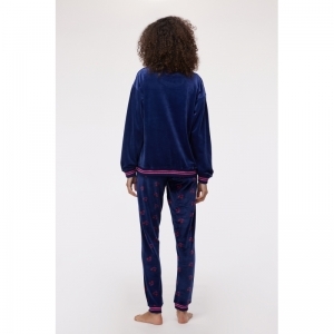 Damespyjama in velours 889 donkerblauw