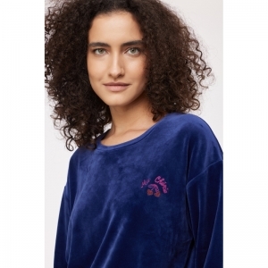 Damespyjama in velours 889 donkerblauw