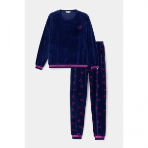 Damespyjama in velours 889 donkerblauw