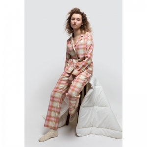 Dames pyjama, doorknoop 992 ecru-roos-k