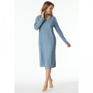 Dames slaapkleed, lange mouwen 808 blauw-grijs