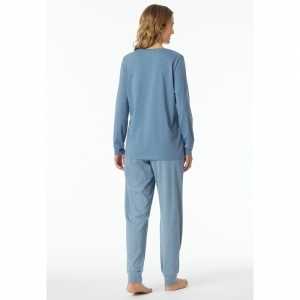 Dames pyjama, lange mouwen 808 blauw-grijs