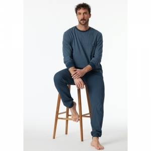 Heren pyjama, lange mouwen 808 blauw-grijs