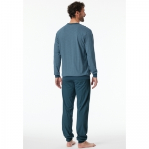 Heren pyjama, lange mouwen 808 blauw-grijs