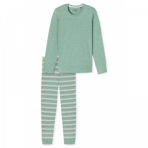 Dames pyjama, lange mouwen 704 groen-melan