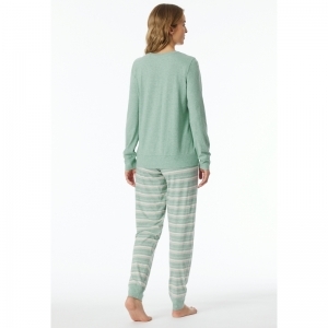 Dames pyjama, lange mouwen 704 groen-melan