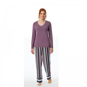 Damespyjama, lange mouwen 525 mauve