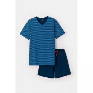 Herenpyjama korte mouwen 919 blauwe stre