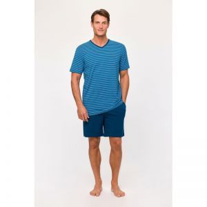 Herenpyjama korte mouwen 919 blauwe stre