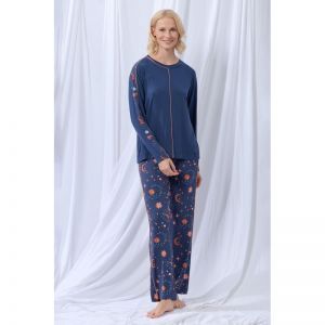 Damespyjama met lange mouwen 831 donkerblauw
