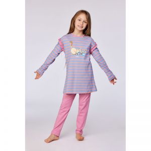 Meisjespyjama, lange mouwen 911 blauw-roze