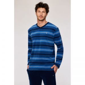 Herenpyjama in velours 943 blauwe stre