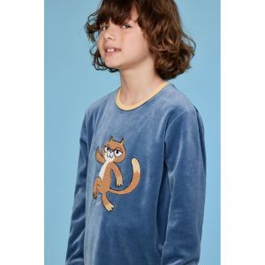 Jongenspyjama in velours 189 blauwgrijs