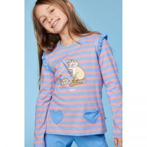 Meisjespyjama, lange mouwen 911 blauw-roze
