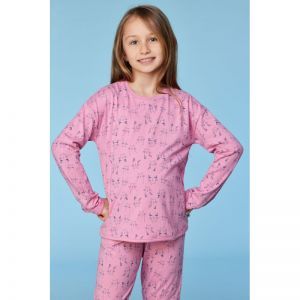 Meisjespyjama, lange mouwen 923 roze katten