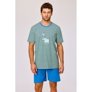 Herenpyjama korte mouwen 908 groen-blauw