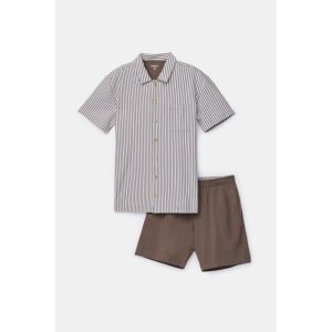 Herenpyjama doorknoop 907 bruin-blauw
