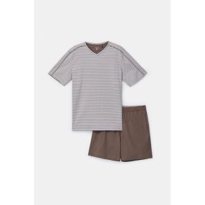 Herenpyjama korte mouwen 907 bruin-blauw