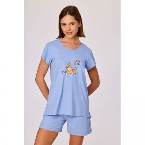 Damespyjama korte mouwen 840 blauw