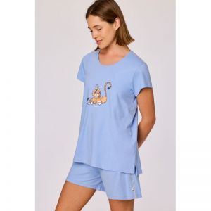 Damespyjama korte mouwen 840 blauw